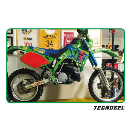 TECNOSEL (BLACKBIRD) KOMPLET NAKLEJEK (OKLEIN) KAWASAKI KX 125/250 '92-'93, REPLICA TEAM KAWASAKI '93 KOLOR ZIELONY/ NIEBIESKI
