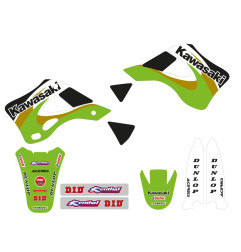 TECNOSEL (BLACKBIRD) KOMPLET NAKLEJEK (OKLEIN) KAWASAKI KX 125/250 '99-'02, REPLICA OEM KAWASAKI '00 KOLOR ZIELONY/CZARNY
