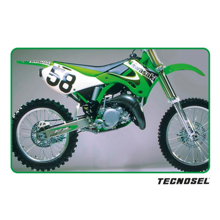 TECNOSEL (BLACKBIRD) KOMPLET NAKLEJEK (OKLEIN) KAWASAKI KX 125/250 '99-'02, REPLICA OEM KAWASAKI '00 KOLOR ZIELONY/CZARNY