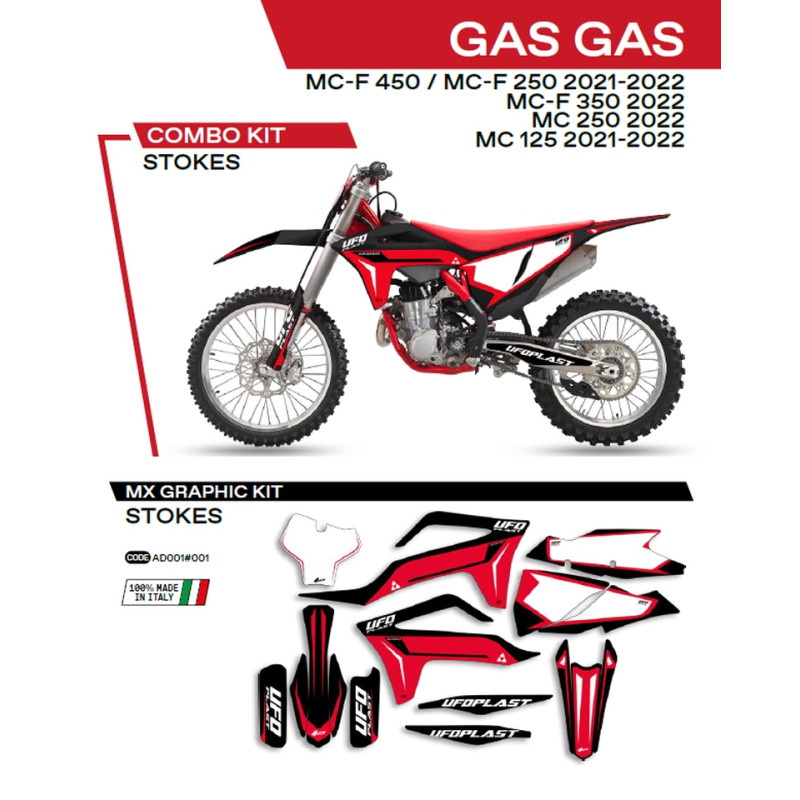 UFO KOMPLET NAKLEJEK (OKLEIN) GAS GAS MC 125 '21-'22; MC 250 '22; MCF 250/350/450 '21-'22 STOKES KOLOR CZARNY - WYPRZEDAŻ
