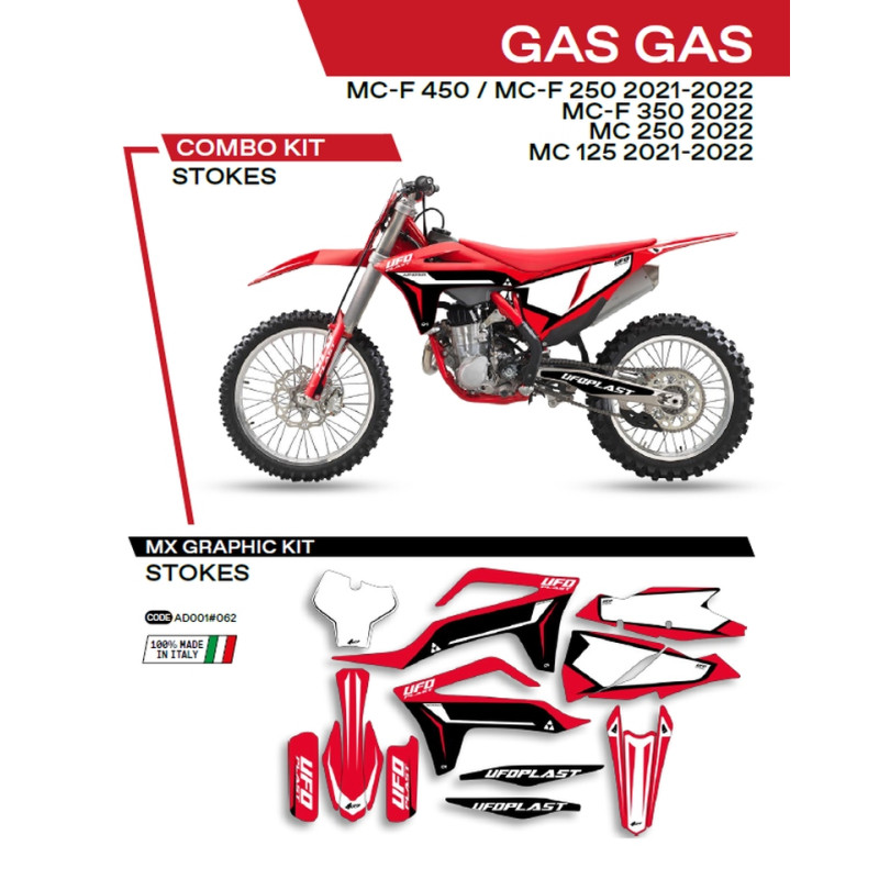 UFO KOMPLET NAKLEJEK (OKLEIN) GAS GAS MC 125 '21-'22; MC 250 '22; MCF 250/350/450 '21-'22 STOKES KOLOR CZERWONY - WYPRZEDAŻ