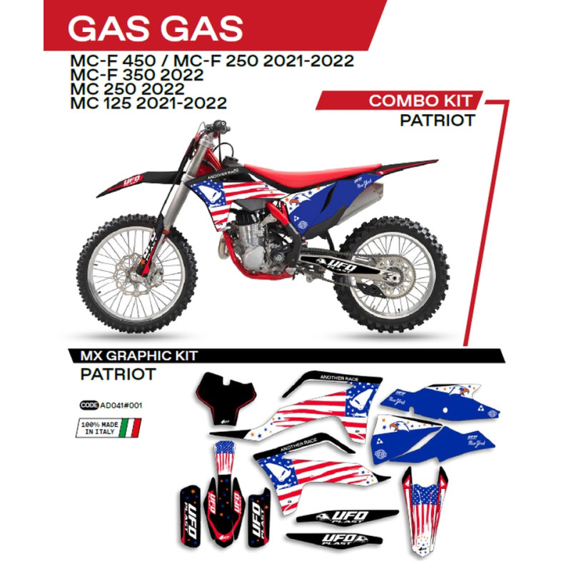 UFO KOMPLET NAKLEJEK (OKLEIN) GAS GAS MC 125 '21-'22; MC 250 '22; MCF 250/350/450 '21-'22 PATRIOT KOLOR CZARNY - WYPRZEDAŻ