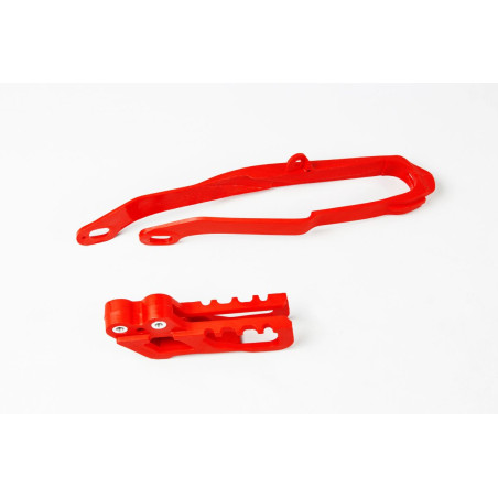UFO KOMPLET ŚLIZG + PROWADNICA ŁAŃCUCHA HONDA CR 125 / 250 '00-'04, CRF 250 R / X '04, CRF 450R '02-'04 KOLOR CZERWONY
