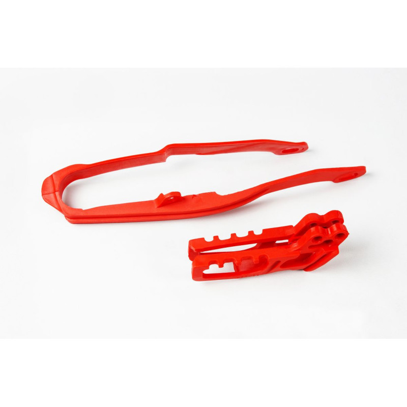 UFO KOMPLET ŚLIZG + PROWADNICA ŁAŃCUCHA HONDA CR 125 / 250 '05-'06, CRF 250 R / X '05-'06, CRF 450 R / X '05-06 KOLOR CZERWONY
