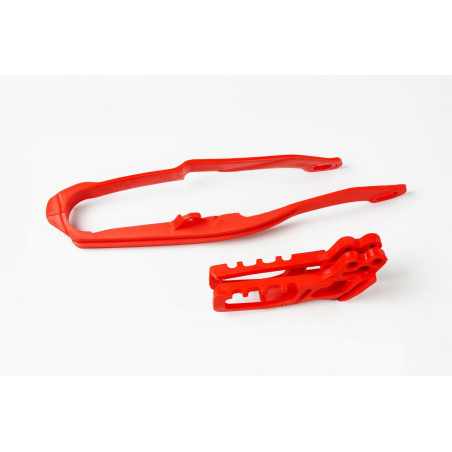 UFO KOMPLET ŚLIZG + PROWADNICA ŁAŃCUCHA HONDA CR 125 / 250 '05-'06, CRF 250 R / X '05-'06, CRF 450 R / X '05-06 KOLOR CZERWONY