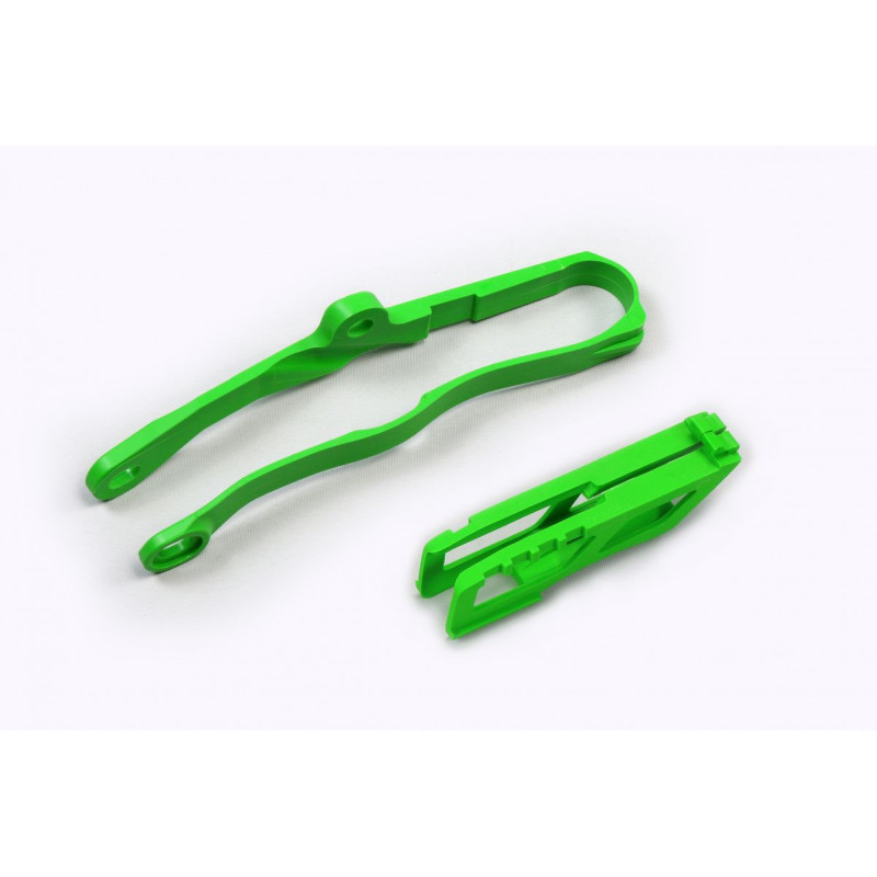 UFO KOMPLET ŚLIZG + PROWADNICA ŁAŃCUCHA KAWASAKI KXF 250 '21-'25, KXF 450 '19-'25 KOLOR ZIELONY