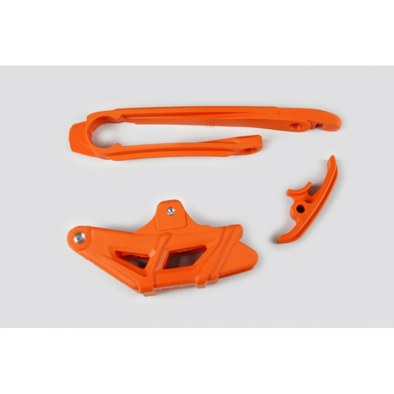 Ślizg łańcucha UFO komplet KTM EXC 125/200/250/300 TPI, EXC-F 350/450/500 12-23, pomarańczowy