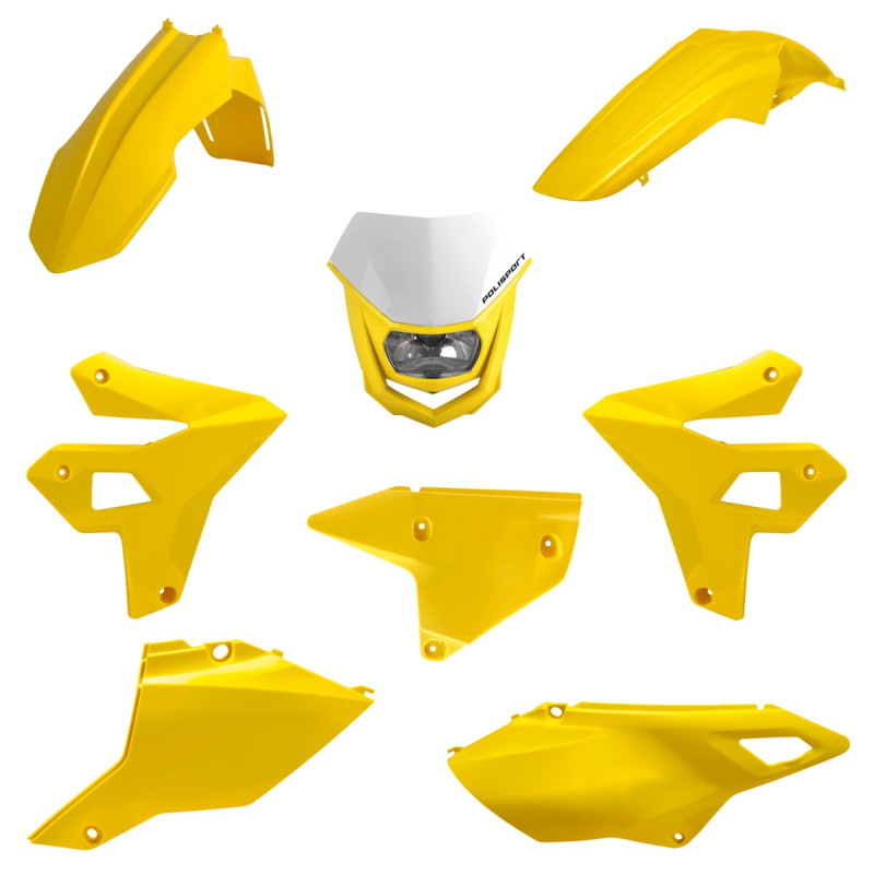 POLISPORT KOMPLET PLASTIKÓW SUZUKI DR-Z 400 (DRZ400) '00-'25 W ZESTAWIE LAMPA PRZEDNIA (RESTYLING) KOLOR ŻÓŁTY