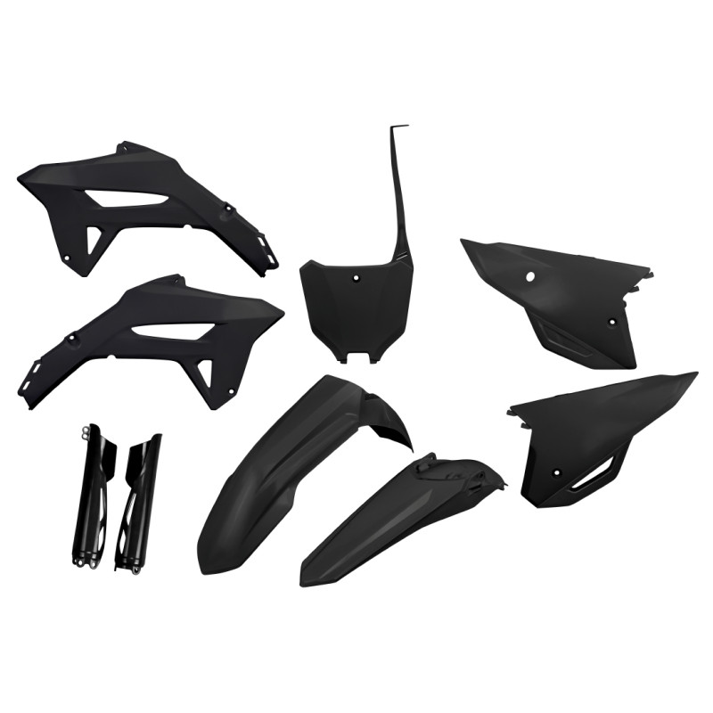 UFO KOMPLET PLASTIKÓW (FULL KIT) Z OSŁONAMI TELESKOPÓW (AMORTYZATORÓW) HONDA CRF 250R '22-'24, CRF 450R '21-'24 KOLOR CZARNY