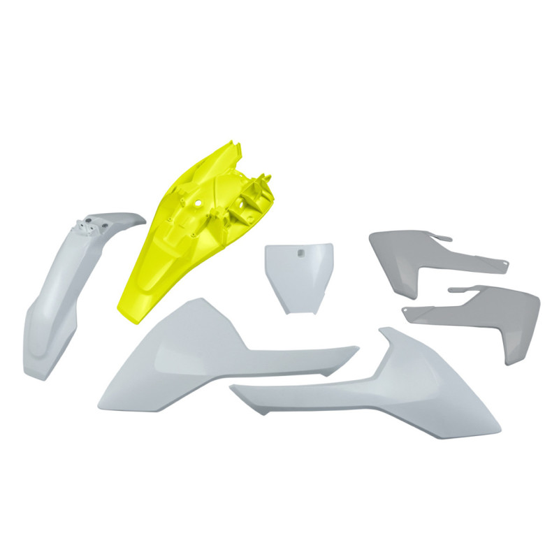 UFO KOMPLET PLASTIKÓW HUSQVARNA TC 85 '18-'24 KOLOR OEM '23-'24 ( BIAŁY / ŻÓŁTY / SZARY ) (HU620E999D)