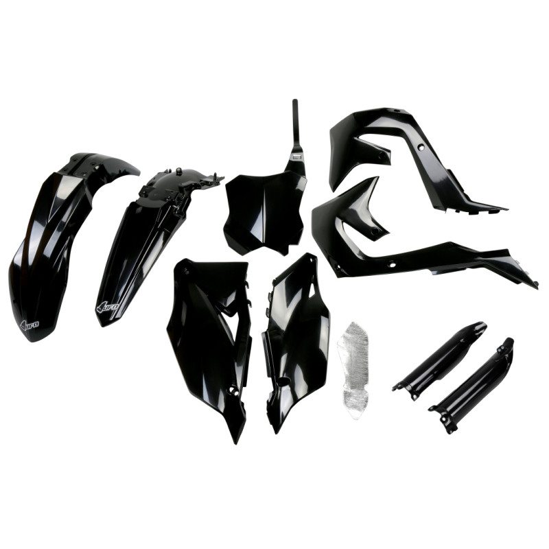 UFO KOMPLET PLASTIKÓW (FULL KIT) Z OSŁONAMI TELESKOPÓW (AMORTYZATORÓW) KAWASAKI KXF 250 '21-24, KXF 450 '19-23 KOLOR CZARNY