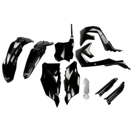 UFO KOMPLET PLASTIKÓW (FULL KIT) Z OSŁONAMI TELESKOPÓW (AMORTYZATORÓW) KAWASAKI KXF 250 '21-24, KXF 450 '19-23 KOLOR CZARNY