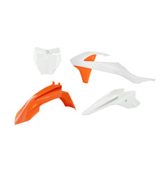 RACETECH (RTECH) KOMPLET PLASTIKÓW KTM SX 50 '16-'23, SX-E 3-5 '20-'24 KOLOR POMARAŃCZOWY / BIAŁY ( OEM '19-'22 )
