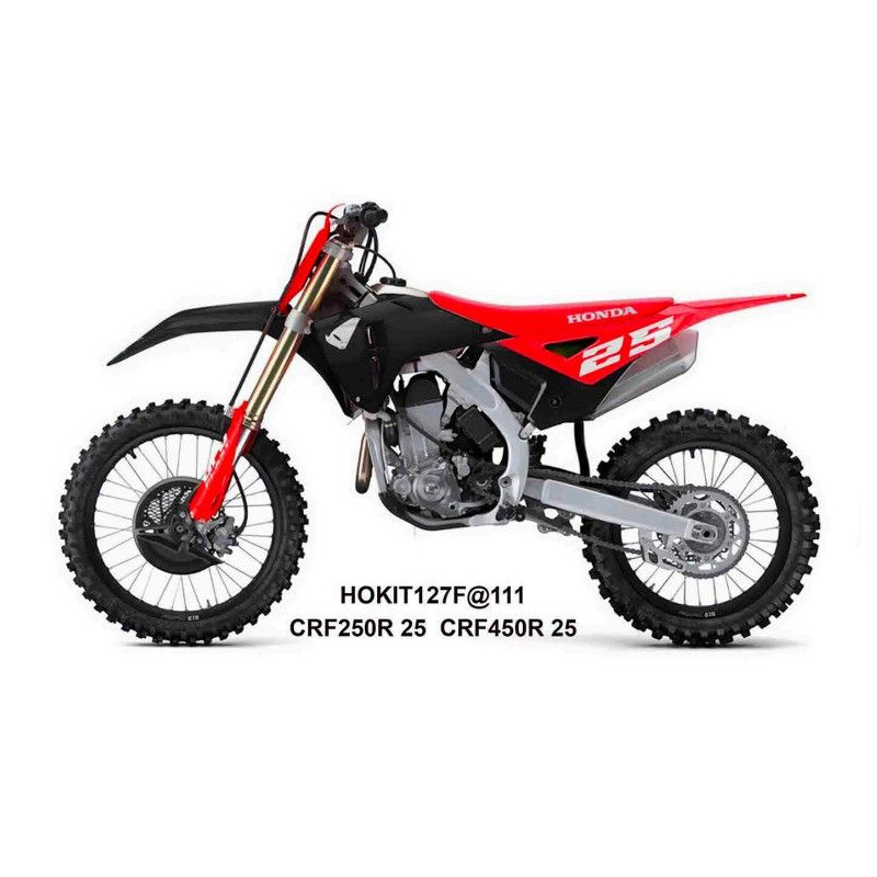 UFO KOMPLET PLASTIKÓW (FULL KIT) Z OSŁONAMI TELESKOPÓW (AMORTYZATORÓW) HONDA CRF 250 R / 450 R '25-'26 KOLOR CZERWONY / CZARNY