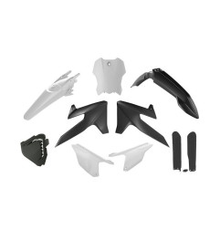 RACETECH (RTECH) KOMPLET PLASTIKÓW Z OSŁONAMI TELESKOPÓW TRIUMPH TF 250 X '24-'26, TF 450 RC '25-'26 KOLOR CZARNY / BIAŁY