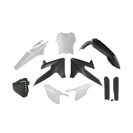 RACETECH (RTECH) KOMPLET PLASTIKÓW Z OSŁONAMI TELESKOPÓW TRIUMPH TF 250 X '24-'26, TF 450 RC '25-'26 KOLOR CZARNY / BIAŁY