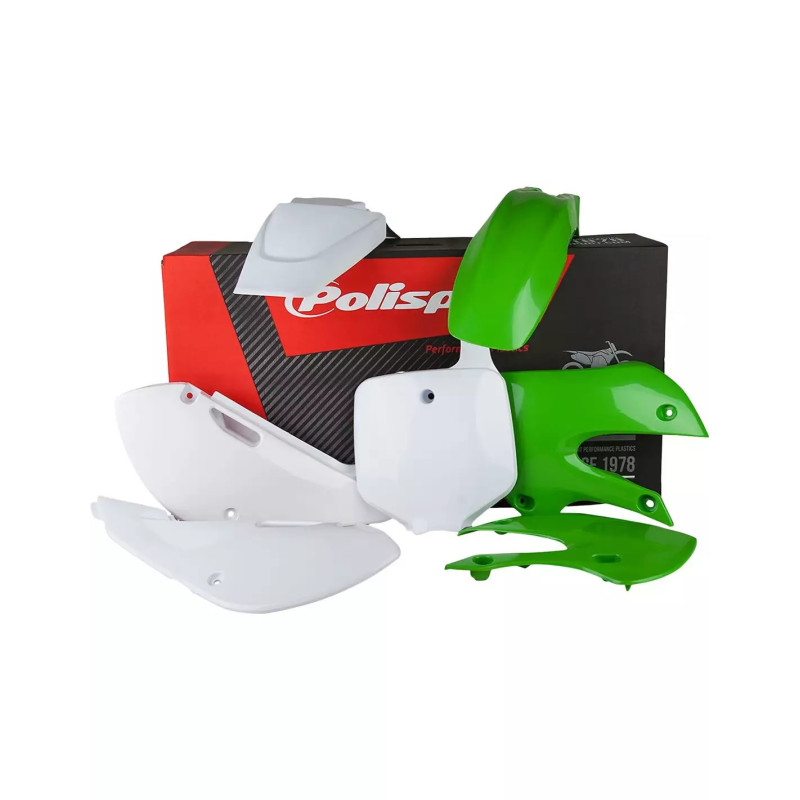 POLISPORT KOMPLET PLASTIKÓW KAWASAKI KX 65 '00-'25 W ZESTAWIE TABLICA PRZEDNIA (8661500010) KOLOR ZIELONO BIAŁY