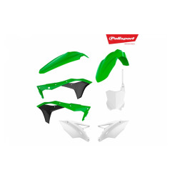 POLISPORT WYPRZEDAŻ KOMPLET PLASTIKÓW KAWASAKI KXF 250 '17-'20 W ZESTAWIE TABLICA PRZEDNIA (8665900002) KOLOR ZIELONO BIAŁY OEM
