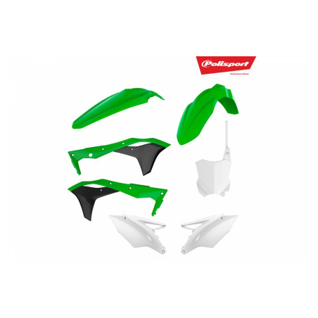 POLISPORT WYPRZEDAŻ KOMPLET PLASTIKÓW KAWASAKI KXF 250 '17-'20 W ZESTAWIE TABLICA PRZEDNIA (8665900002) KOLOR ZIELONO BIAŁY OEM