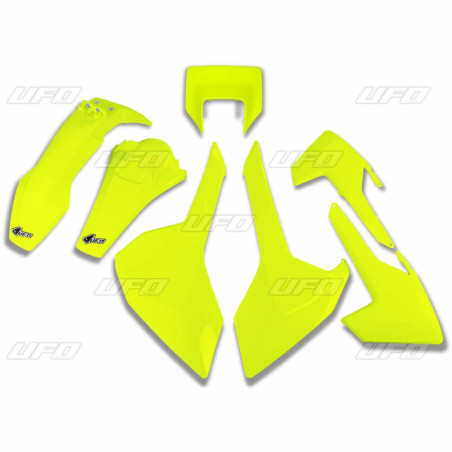 UFO KOMPLET PLASTIKÓW HUSQVARNA TX/TE/FE '17-'19 Z OSŁONĄ LAMPY KOLOR ZÓŁTY FLUO (HU621DFLU)