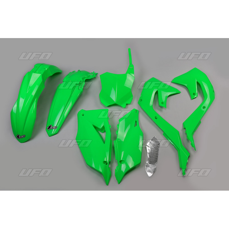 UFO KOMPLET PLASTIKÓW KAWASAKI KXF 250 '21-24, KXF 450 '19-23 KOLOR ZIELONY FLUO (KA227AFLU)