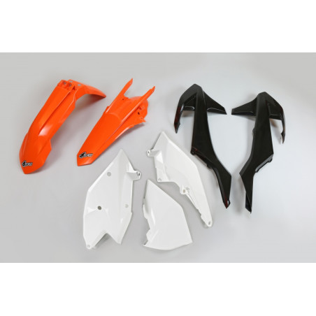 UFO KOMPLET PLASTIKÓW KTM EXC/EXC-F TPI '17-'19, KOLOR OEM '18 OEM (POMARAŃCZOWY/CZARNY/BIAŁY) (KT518E999W)