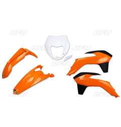 UFO KOMPLET PLASTIKÓW KTM EXC/EXCF '14-'16 Z OSŁONĄ LAMPY KOLOR OEM '14 (POMARAŃCZOWY/BIAŁY/CZARNY) (KT524E999)