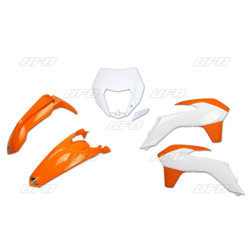 UFO KOMPLET PLASTIKÓW KTM EXC/EXCF '14-'16 Z OSŁONĄ LAMPY KOLOR OEM '15 (POMARAŃCZOWY/BIAŁY) (KT524E999W)