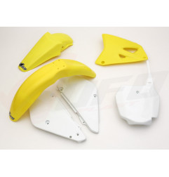 UFO KOMPLET PLASTIKÓW SUZUKI RM 85 '00-'24 KOLOR OEM '00-'15 I '18-'20 OEM (BIAŁY/ŻÓŁTY) (SU405E999)