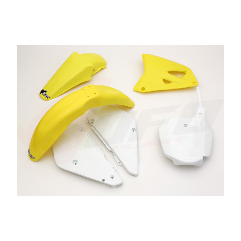 UFO KOMPLET PLASTIKÓW SUZUKI RM 85 '00-'24 KOLOR OEM '00-'15 I '18-'20 OEM (BIAŁY/ŻÓŁTY) (SU405E999)