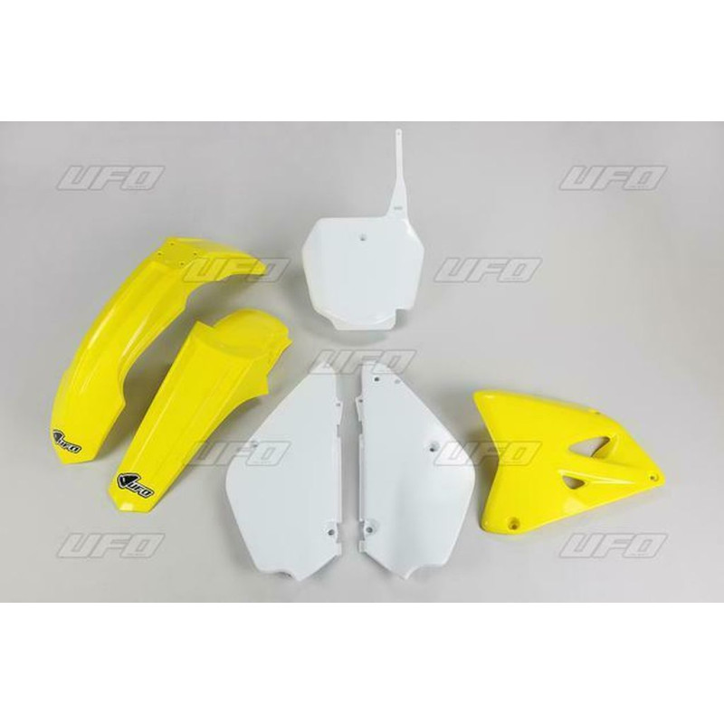 UFO KOMPLET PLASTIKÓW SUZUKI RM 85 '00-'24 RESTYLING KOLOR OEM '00-'15 I '18-'20 (BIAŁY/ŻÓŁTY) (SU405KE999)