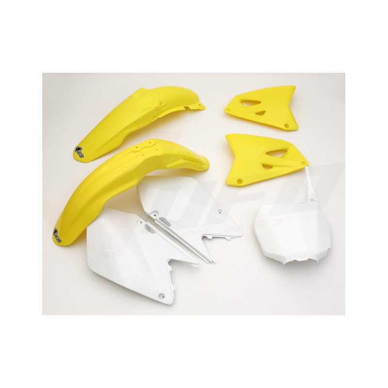 UFO KOMPLET PLASTIKÓW SUZUKI RM 125 / 250 '06-'24 KOLOR OEM (BIAŁY/ŻÓŁTY) (SU406E999)