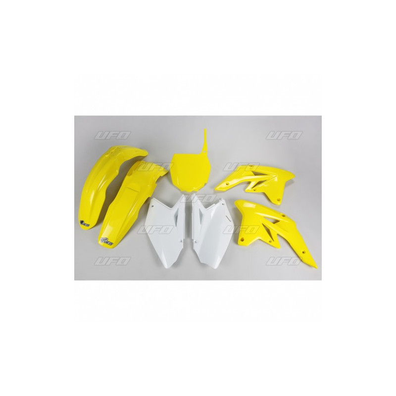 UFO KOMPLET PLASTIKÓW SUZUKI RMZ 250 '07-'09 KOLOR OEM (BIAŁY/ŻÓŁTY - Z ŻÓŁTĄ TABLICĄ POD NUMERY STARTOWE) (SU407BE999)