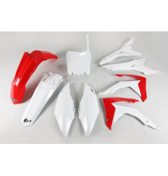 UFO KOMPLET PLASTIKÓW HONDA CRF 250R '14-17, CRF 450R '13-16 Z OSŁONAMI FILTRA POWIETRZA KOLOR OEM (CZERWONY/BIAŁY)