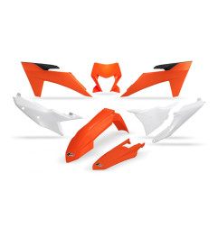 UFO KOMPLET PLASTIKÓW KTM EXC 150 / 250 / 300 TBI '24-'25, EXC-F 250 / 350 / 450 / 500 '24-'25 KOLOR OEM POMARAŃCZOWY BIAŁY