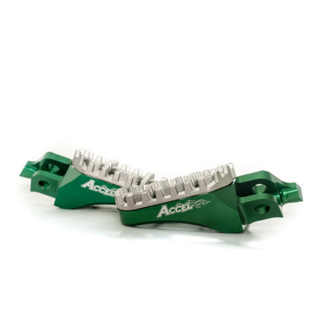 ACCEL PODNÓŻKI KAWASAKI KXF250 '05-'17,KXF450 '07-'17, ALUMINIUM T7075, KOLOR ZIELONY, REGULOWANA SZEROKOŚĆ - PROMOCJA