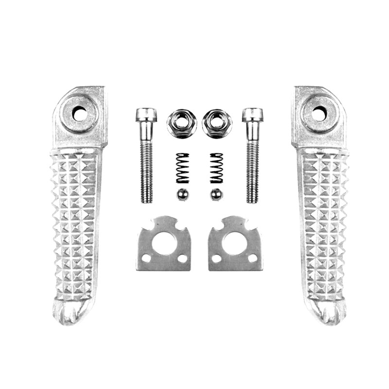 BIKETEC PARTS ZESTAW PODNÓŻKÓW (PODNÓŻKI) PASAŻERA KOMPLETNY Z MOCOWANIAMI YAMAHA YZF R1 '02-12, YZF R6 '03-11 KOLOR SREBRNY