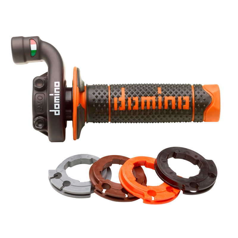 DOMINO ROLGAZ KOMPLETNY Z MANETKAMI OFF ROAD KTM/HUSQVARNA/GASGAS 4T (CZARNA OBUDOWA) KOLOR CZARNY/POMARAŃCZOWY