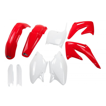 UFO Komplet plastików z osłonami lag Honda CRF 450 R 02-03 OEM czerwono-biały