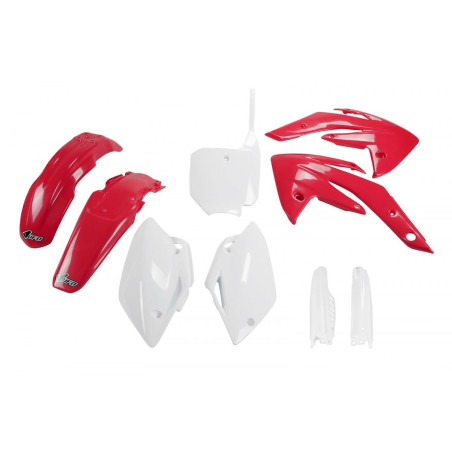 UFO komplet plastików z osłonami teleskopów Honda CRF 150 07-26 OEM czerwono-biały