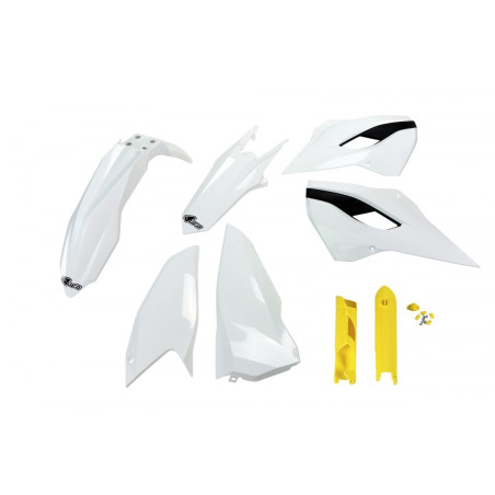 UFO Komplet plastików z osłonami teleskopów Husqvarna TE/FE 125-450 2014 OEM, biały