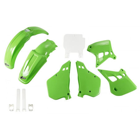 UFO komplet plastików z osłonami lag Kawasaki KX 125 1990-1991 zielony/biały OEM