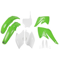 Komplet plastików UFO z osłonami lag Kawasaki KXF 250 04-05 OEM zielony/biały