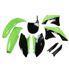 UFO Komplet plastików z osłonami lag Kawasaki KXF 250 2009-2012 zielono-czarny OEM