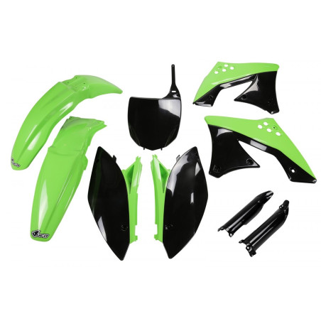 UFO Komplet plastików z osłonami lag Kawasaki KXF 250 2009-2012 zielono-czarny OEM
