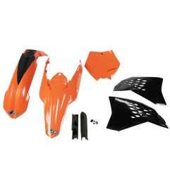 UFO KOMPLET PLASTIKÓW Z OSŁONAMI AMORTYZATORÓW KTM SX/SXF '07-'10 KOLOR OEM (POMARAŃCZOWY/CZARNY) (KT506E999)