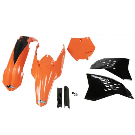 UFO KOMPLET PLASTIKÓW Z OSŁONAMI AMORTYZATORÓW KTM SX/SXF '07-'10 KOLOR OEM (POMARAŃCZOWY/CZARNY) (KT506E999)
