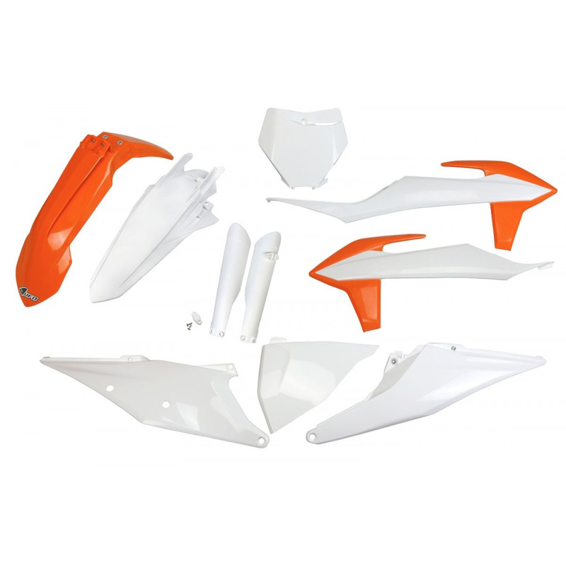UFO KOMPLET PLASTIKÓW KTM SX 125/150/250 '19-'22, SXF (SX-F) 250/350/450 '19-'22 KOLOR (POMARAŃCZOWY/BIAŁY) (KT522E999)