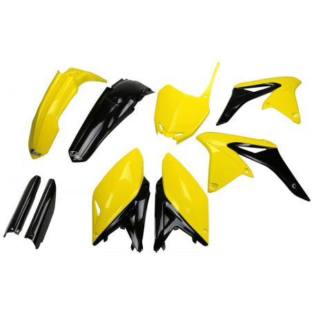 UFO KOMPLET PLASTIKÓW Z OSŁONAMI AMORTYZATORÓW SUZUKI RMZ 250 '10-'18 KOLOR OEM '14-'16 (ŻÓŁTY/CZARNY) (SU416E999)