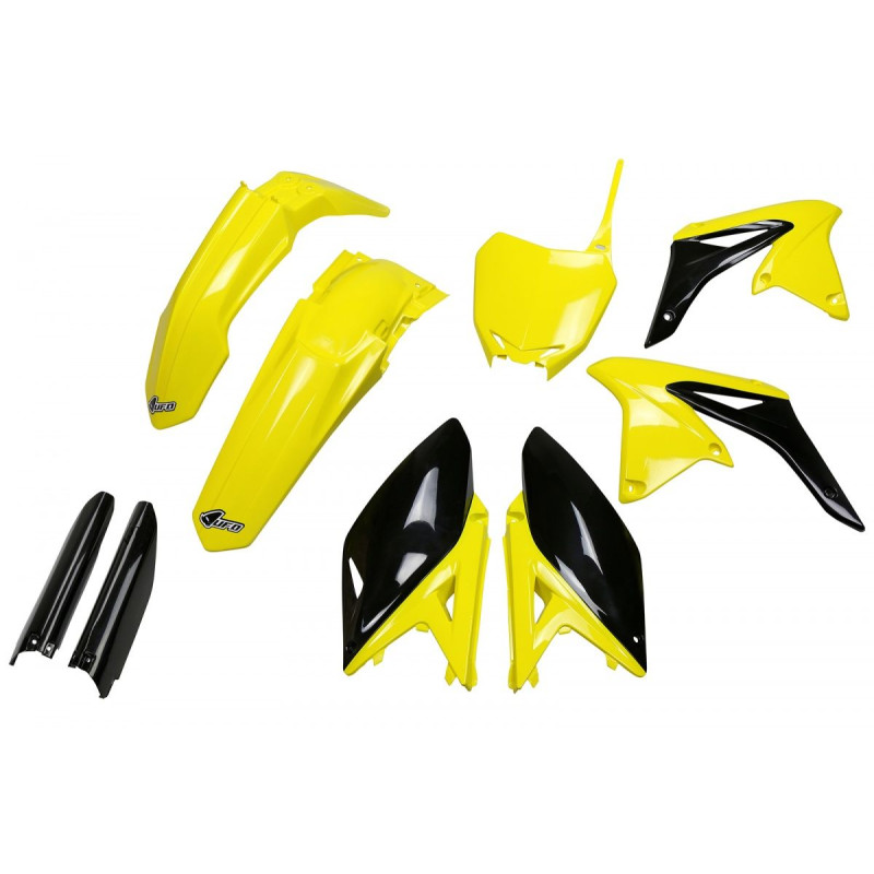 UFO KOMPLET PLASTIKÓW Z OSŁONAMI AMORTYZATORÓW SUZUKI RMZ 250 '10-'18 KOLOR OEM '17 (ŻÓŁTY/CZARNY) (SU416E999K)